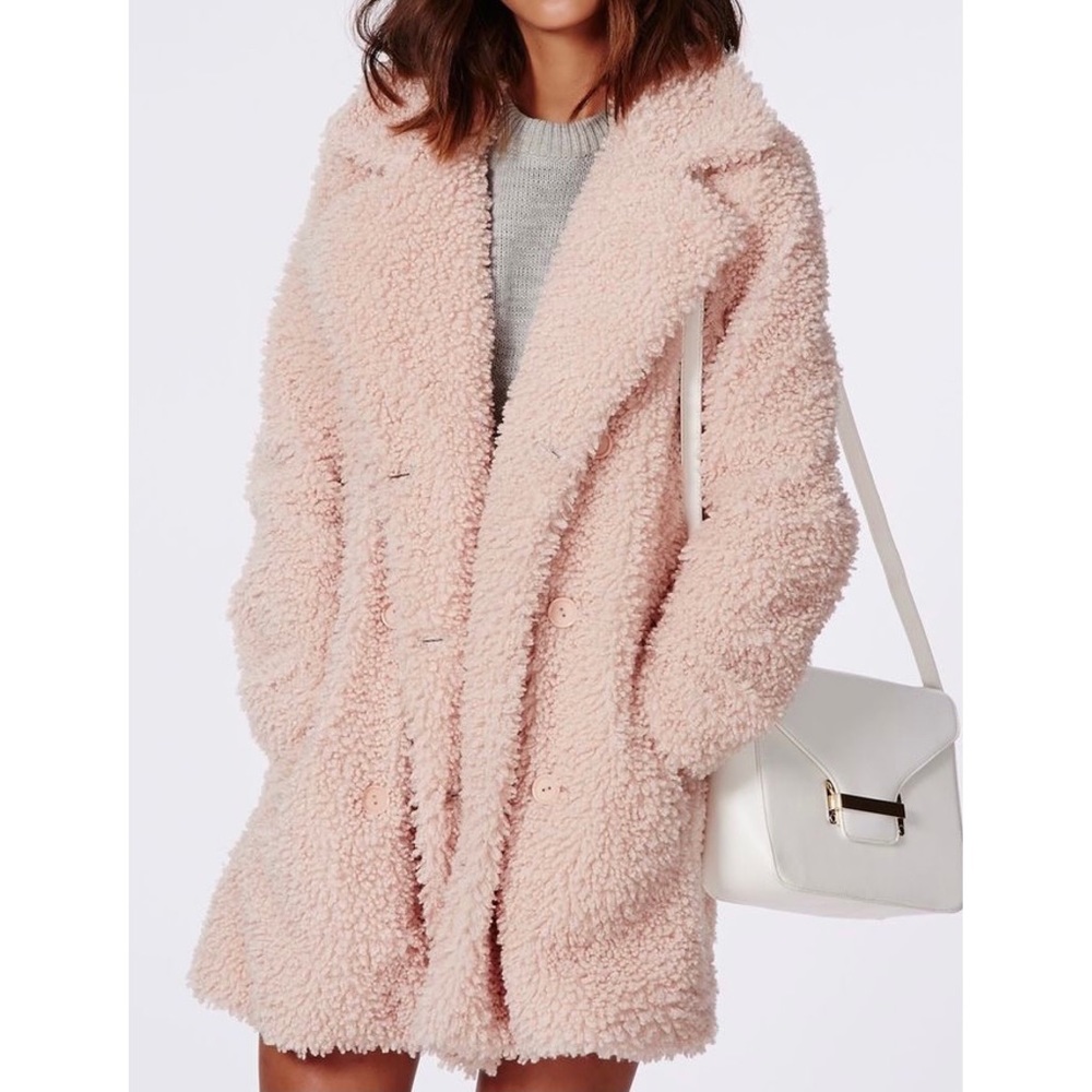 Misguided Pink Fuzzy Curly Teddy Jacket
